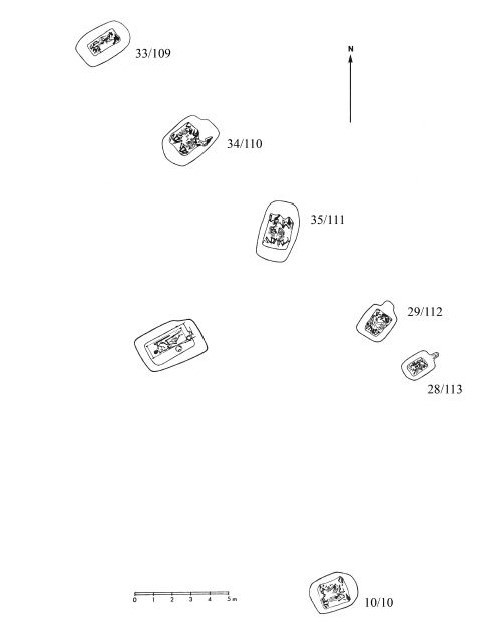 Gezeichneter Plan des Fürstengrabes und den diesen zugeordneten Pferdebegräbnissen.