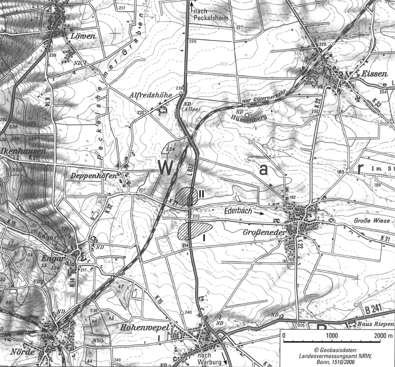 Lokalisierung der beiden Siedlungen bei Warburg-Hohenwpel bzw. Borgentreich-Großeneder.